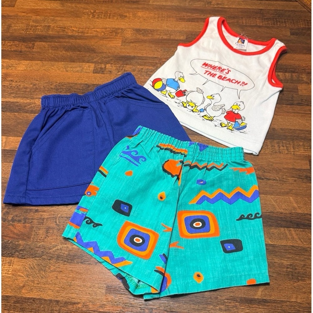 Vintage 80s toddler summer lot.  Size 12/18 months. Where's the beach tank top